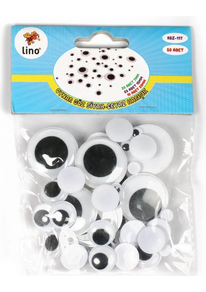Oynar Göz , Karışık Boy Ponpon, 15 Cm'lik Ahşap Dil Çubuğu 3'lü Set