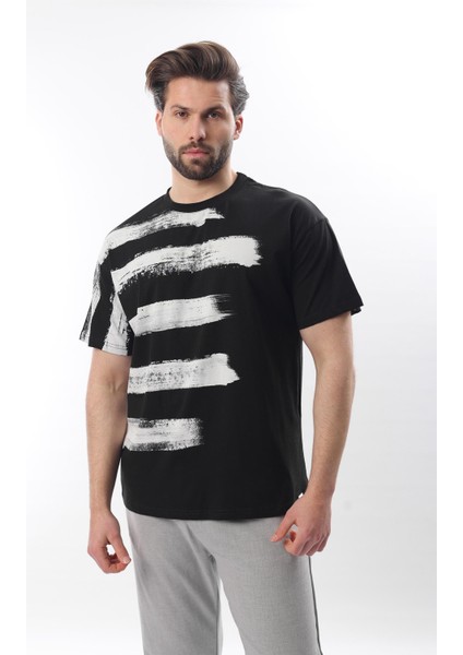 Siyah Baskılı Regular Fit Erkek T-Shirt E7107