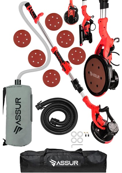 850W Alçıpan Duvar Zımpara Makinası 360° Ledli Toz Emmeli
