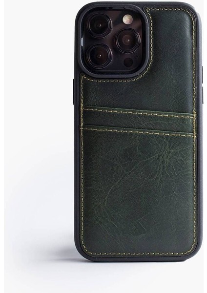 El Yapımı Hakiki Deri İphone 15 Plus Back Cover CC Kılıfı