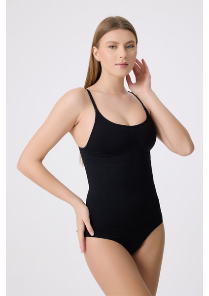 COSMİC ALIŞVERİŞ Slip Zıbın Korse - Alttan Çıtçıtlı, Göbek ve Bel Toparlayıcı, Çıkarılabilir Askılı Body Atlet Siyah