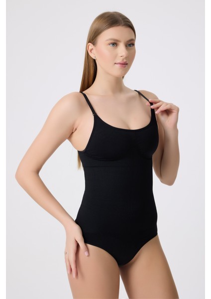 COSMİC ALIŞVERİŞ Slip Zıbın Korse - Alttan Çıtçıtlı, Göbek ve Bel Toparlayıcı, Çıkarılabilir Askılı Body Atlet Siyah