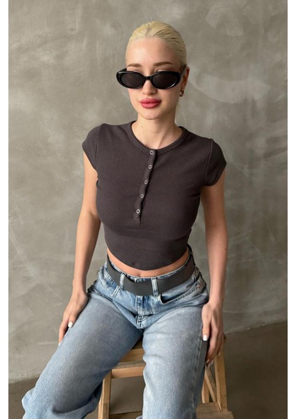 Füme Henley Çıt Kapamalı Kadın Tişört MG2306 fiyatları