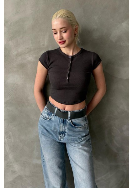 Füme Henley Çıt Kapamalı Kadın Tişört MG2306 indirimleri