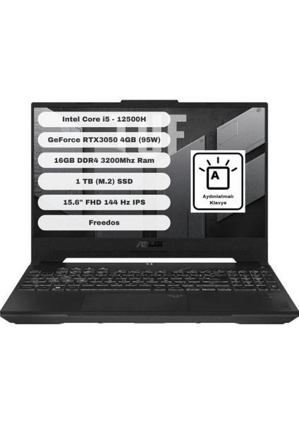 Tuf Gaming F15 FX507ZC4-HN081 GTI116 Intel Core I5 12500H 16GB 1tb SSD RTX3050 Freedos 15.6" Fhd Taşınabilir Bilgisayar