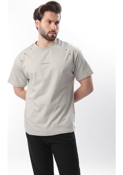 Boyalı Gri Baskılı Nakış Detaylı Erkek T-Shirt E7108