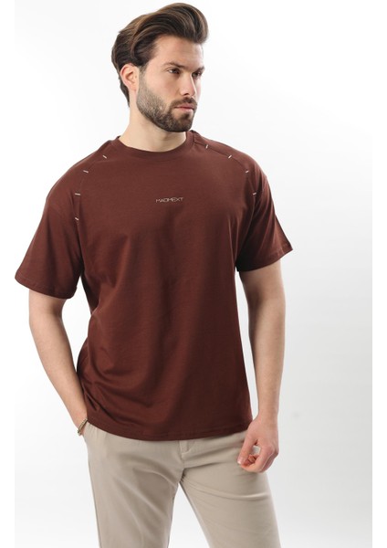 Acı Kahve Baskılı Nakış Detaylı Erkek T-Shirt E7108
