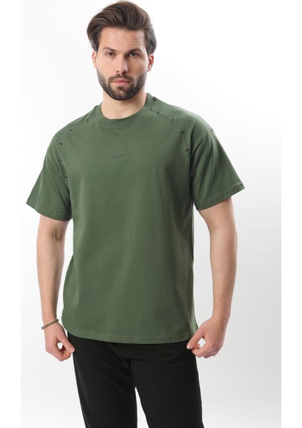Haki Baskılı Nakış Detaylı Erkek T-Shirt E7108