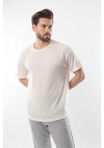 Ekru Bisiklet Yaka Erkek T-Shirt E7128