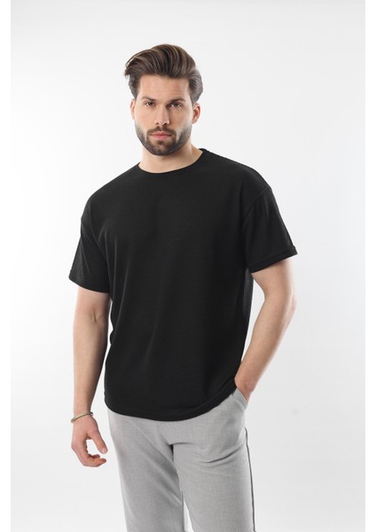 Siyah Bisiklet Yaka Erkek T-Shirt E7128