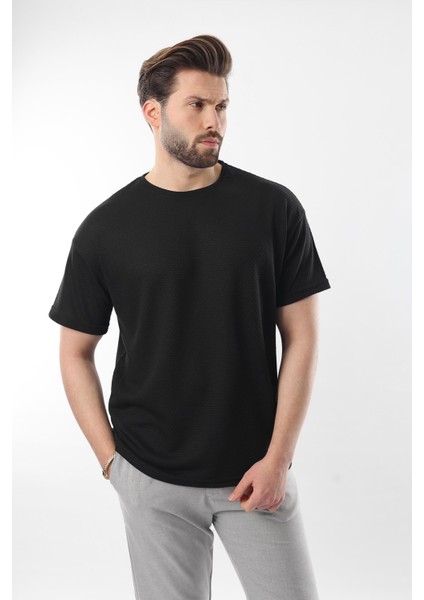 Siyah Bisiklet Yaka Erkek T-Shirt E7128 modelleri