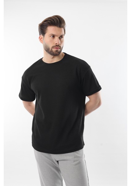 Siyah Bisiklet Yaka Erkek T-Shirt E7128 fırsatları