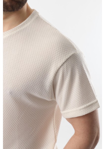 Ekru Bisiklet Yaka Erkek T-Shirt E7128 modelleri