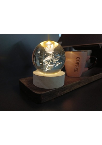 Işıklı Tasarımlı Cam Küre (Satürn, Yonca, I Love You)