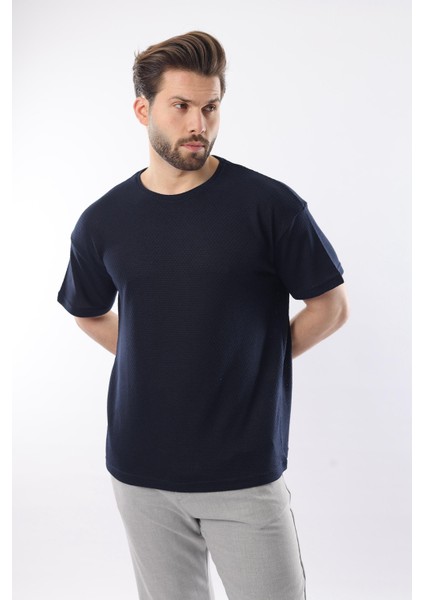 Lacivert Bisiklet Yaka Erkek T-Shirt E7128