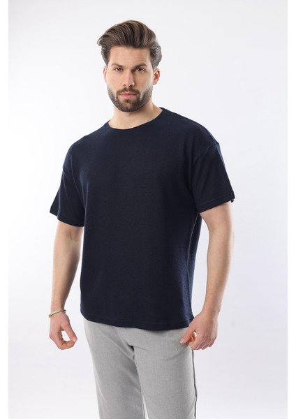 Lacivert Bisiklet Yaka Erkek T-Shirt E7128