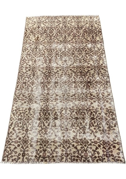 El Dokuma Eskitme Vintage Halı 105X193 Kahverengi Ince Halı