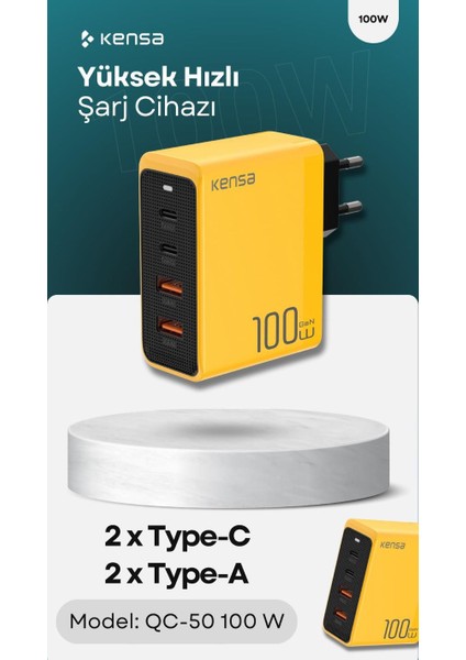 Priz 100W Hızlı Şarj USB Giriş Şarj Adaptörü 2 Type -C + 2 Tüm Telefonlara Uyum Sağlar Orijinal Adaptör