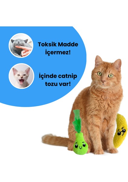 Kedi Oyuncak Seti Kedi Otlu Catnipli Peluş Muz ve Peluş Armut Kedi Oyuncakları