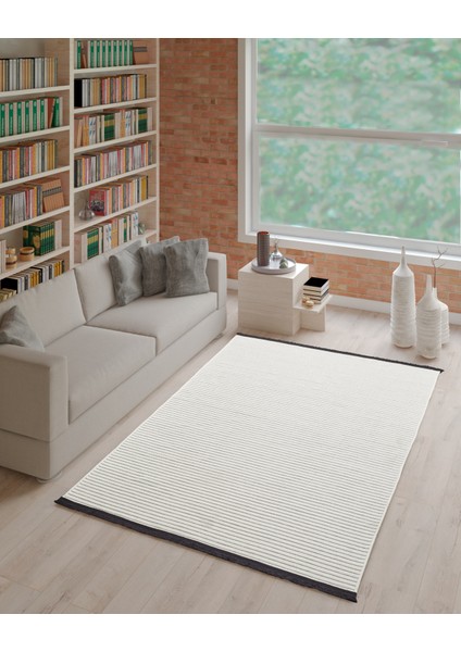 Paradis Beyaz Renk Fitil Model Yıkanabilir Şönil Kilim