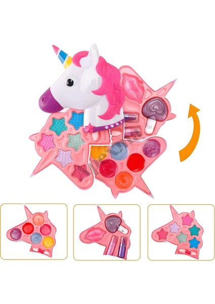 Kız Çocukları Için Sürülebilir Unicorn Şekilli 3 Katlı Makyaj Seti - Eğitici Güzellik Oyuncak