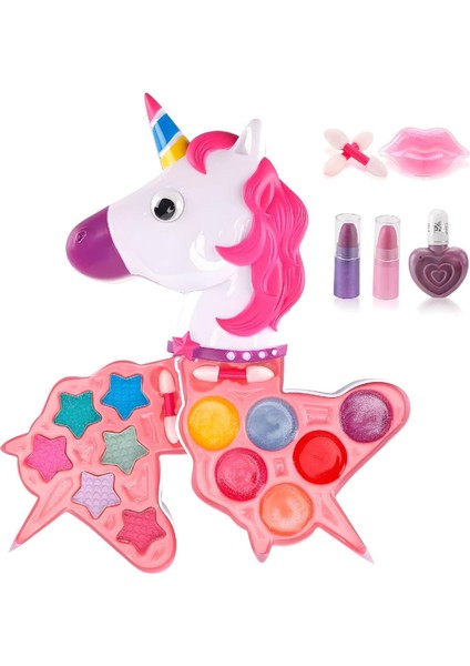 Kız Çocukları Için Sürülebilir Unicorn Şekilli 3 Katlı Makyaj Seti - Eğitici Güzellik Oyuncak