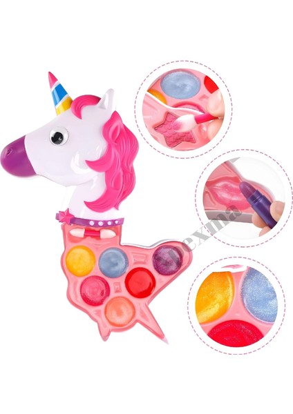 Kız Çocukları Için Sürülebilir Unicorn Şekilli 3 Katlı Makyaj Seti - Eğitici Güzellik Oyuncak