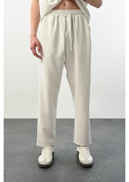 Soft Touch Kumaş Baggy Kalıp Lastikli Erkek Pantolon - Ekru