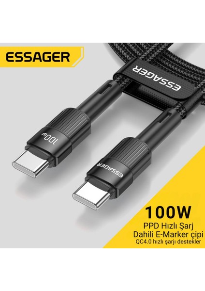 2 Metre Qc4.0 Pd 100W Type-C To Type-C Şarj Kablosu 480MBPS Veri Aktarım Şarj Akım Korumalı