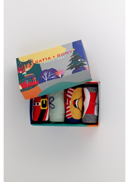 Unisex 4'lü Paket Yılbaşı Kutulu Soket Çorap
