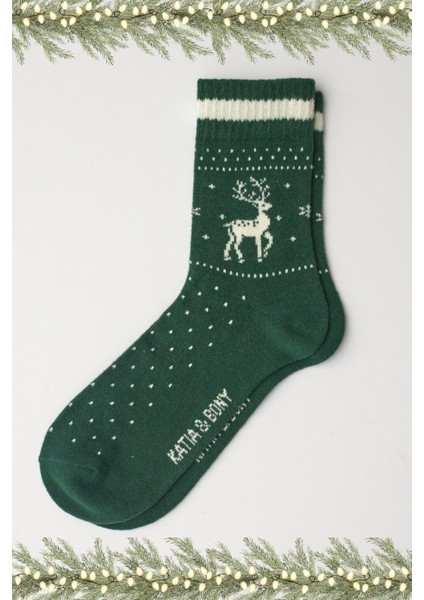 Kadın Yeniyıl Desenli Soket Çorap Yeşil