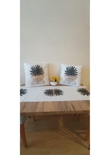1 Parça Runner + 2 Adet Kırlent Kılıfı (Ekru)