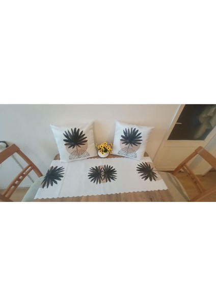 1 Parça Runner + 2 Adet Kırlent Kılıfı (Ekru)