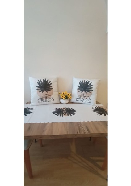 1 Parça Runner + 2 Adet Kırlent Kılıfı (Ekru)