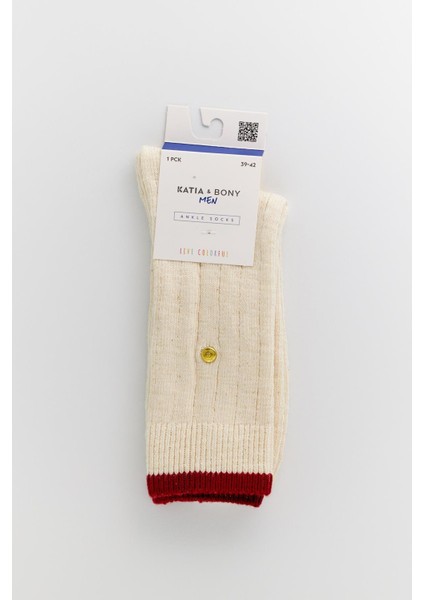 Erkek Zımbalı Ekose Soket Çorap Ekru-Bordo
