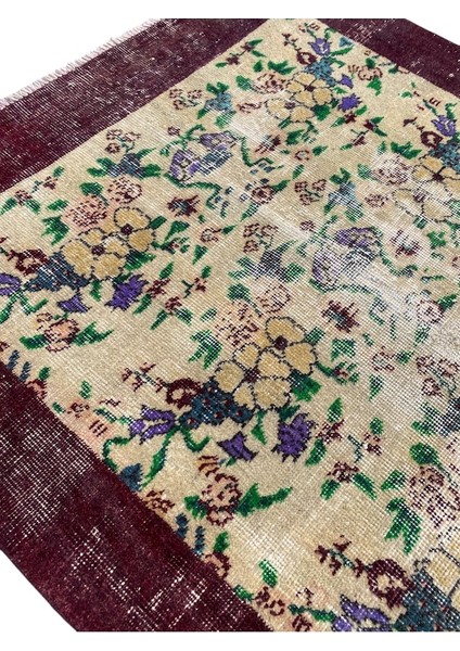 El Dokuması Vintage Eskitme 110 x 205 Mor Krem Ince Halı fiyatları