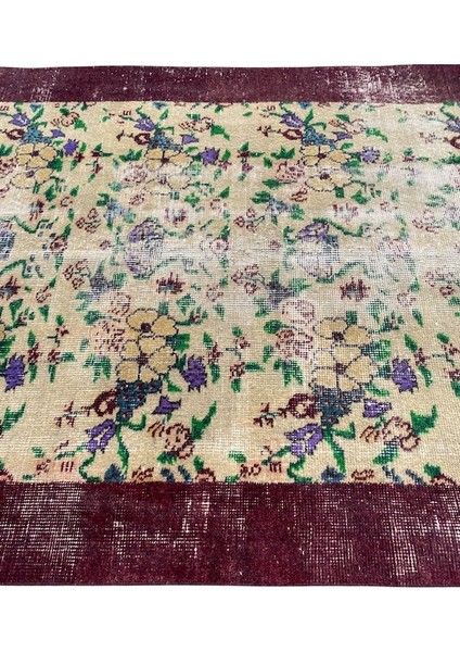 El Dokuması Vintage Eskitme 110 x 205 Mor Krem Ince Halı modelleri