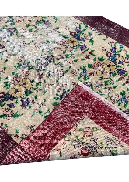 El Dokuması Vintage Eskitme 110 x 205 Mor Krem Ince Halı fırsatları