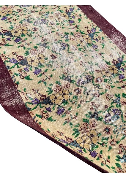 El Dokuması Vintage Eskitme 110 x 205 Mor Krem Ince Halı indirimleri