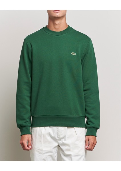 Erkek Yeşil Bisiklet Yaka Klasik Fit Sweatshirt