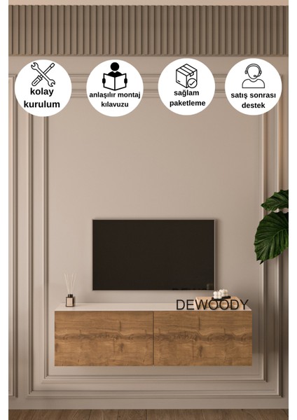 120 cm Duvara Montajlanabilir Düşer Kapaklı Bölmeli Tv Ünitesi