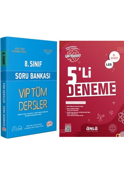 8. Sınıf Vip Tüm Dersler Soru ve Ünlü 5 Li Deneme Seti 2 Kitap