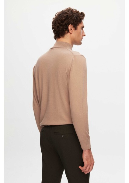 Ds Damat Regular Fit Bej Pamuk Karışımlı Yarım Balıkçı Triko Kazak
