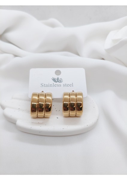 Kalın Etli Dolgun 1 Delikte 3 Lü Görünüm Premium Paslanmaz Çelik Küpe fiyatları