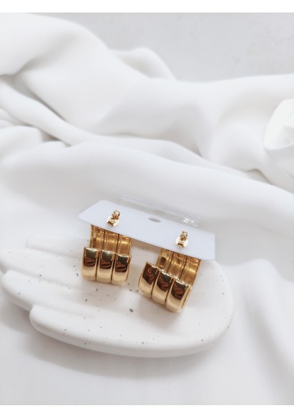 Kalın Etli Dolgun 1 Delikte 3 Lü Görünüm Premium Paslanmaz Çelik Küpe modelleri