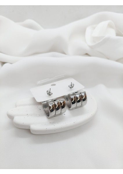 Kalın Etli Dolgun 1 Delikte 3 Lü Görünüm Premium Paslanmaz Çelik Küpe modelleri