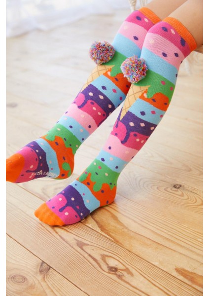 Kız Çocuk Dondurma Desenli Dizaltı Çorap indirimleri