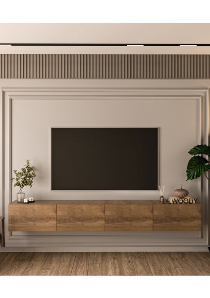 240 cm Duvara Montajlanabilir Düşer Kapaklı Bölmeli Tv Ünitesi