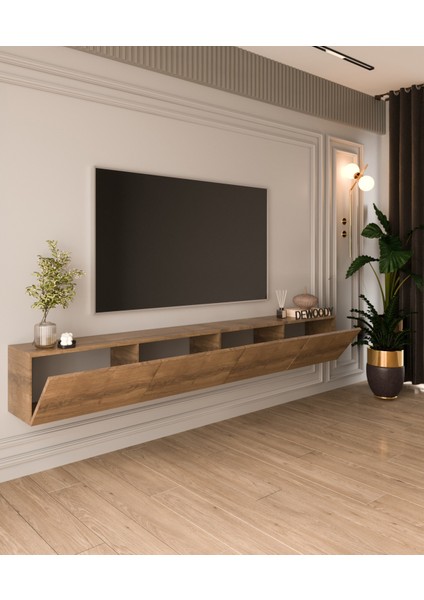 240 cm Duvara Montajlanabilir Düşer Kapaklı Bölmeli Tv Ünitesi