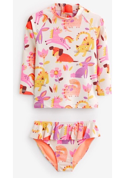 Pembe Unicorn Desenli Sunsafe Upf +50’güneş Korumalı Mayo Alt Üst Set